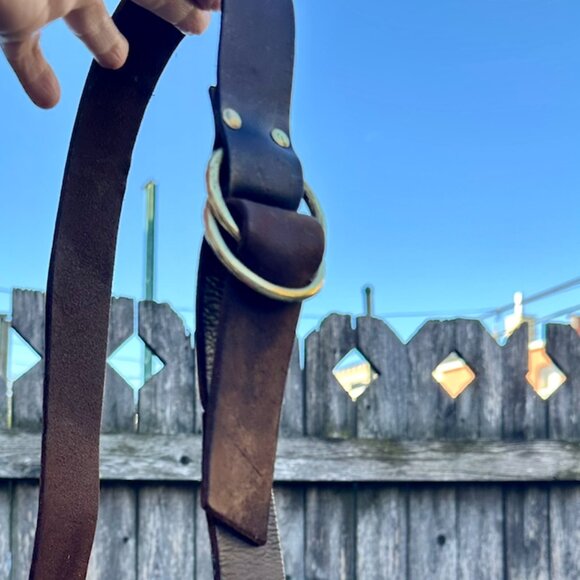 J. Crew Vintage Leather Men's / Unisex brown belt w/ 2 Brass hoop Rings - Picture 1 of 4